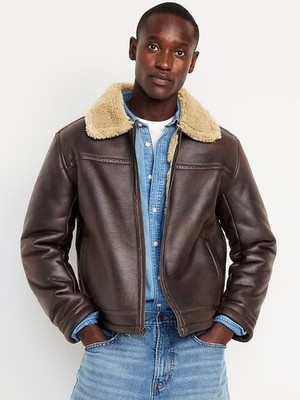 Old Navy Brown Leather Aviator jacket XL | eBay