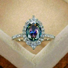 2.50Ct Oval Cut Alexandrite Halo Women's Engagement Ring 14K White Gold Finish
