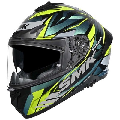 SMK Typhoon Rival schwarz grau fluo gelb Motorradhelm + gratis dunkles Visier