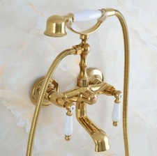 Gold Color Brass Clawfoot Bathtub Tub Filler System Tap Hand Shower Faucet Set
