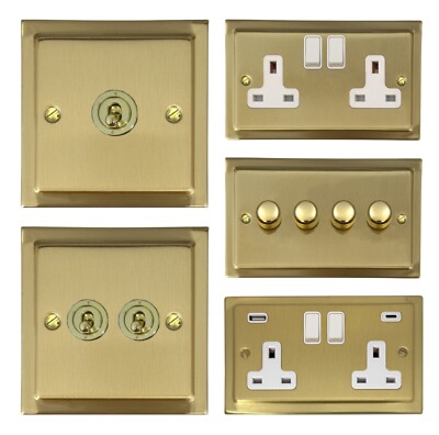 G&H Trimline Messing satiniert gebürstet TSBW Lichtschalter, Steckdosen, USB, Dimmer
