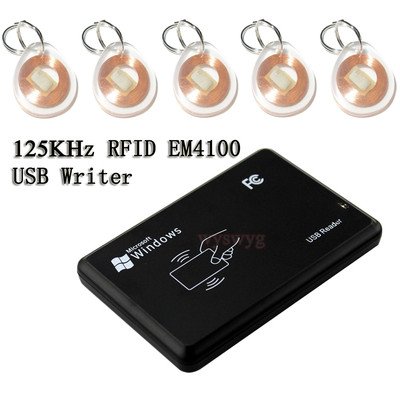 USB 125KHz RFID EM4305 T5577 Card Reader/Writer Copier 5x Transparent R/W Fob