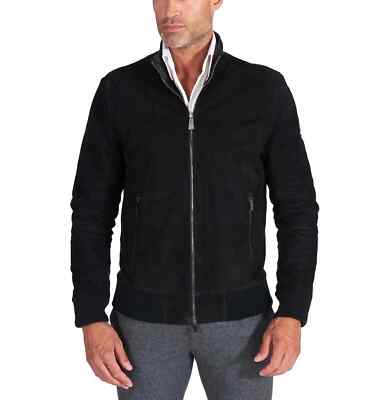 Lambskin Stylish Pure Black Men Suede Jacket Bomber Leather Handmade Genuine