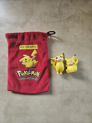Pokemon TCG Collectible Nintendo Burgandy #25 Pikachu Marble Pouch W 2 Figures