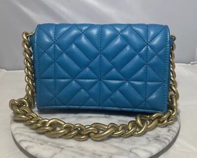 ZARA Teal Quilted Flap Shoulder Bag Chain Strap Purse