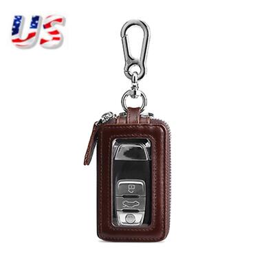 Key Wallet Genuine Leather Car Key Holder Case Keychain Bag Double Zipper Pouch