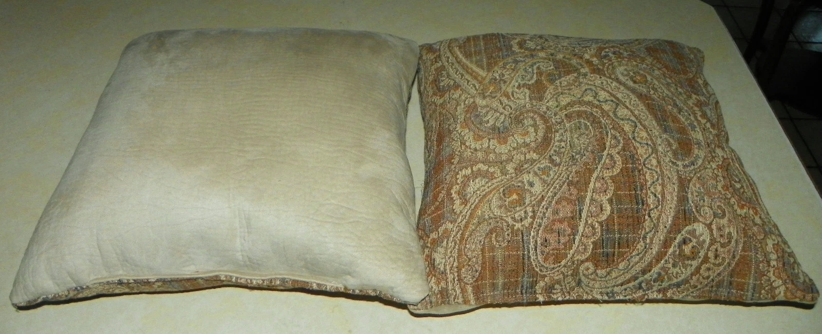 Pair of Beige Brown Paisley Print Throw Pillows / Decorative Pillows 20 x 20