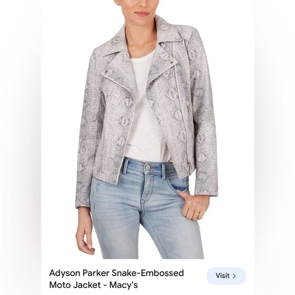 Adyson Parker 蛇纹压花摩托夹克 - 灰色/白色 - M — 第 2/4 张图片