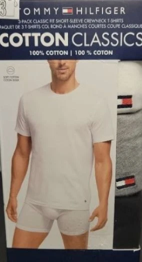 3 TOMMY HILFIGER M L XL BLACK WHITE GRAY COTTON CREW NECK T-SHIRT UNDERSHIRT