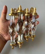 Antique Style Crystal Cut White Glass Brass Door Handle 4 Pc Decor Collectible