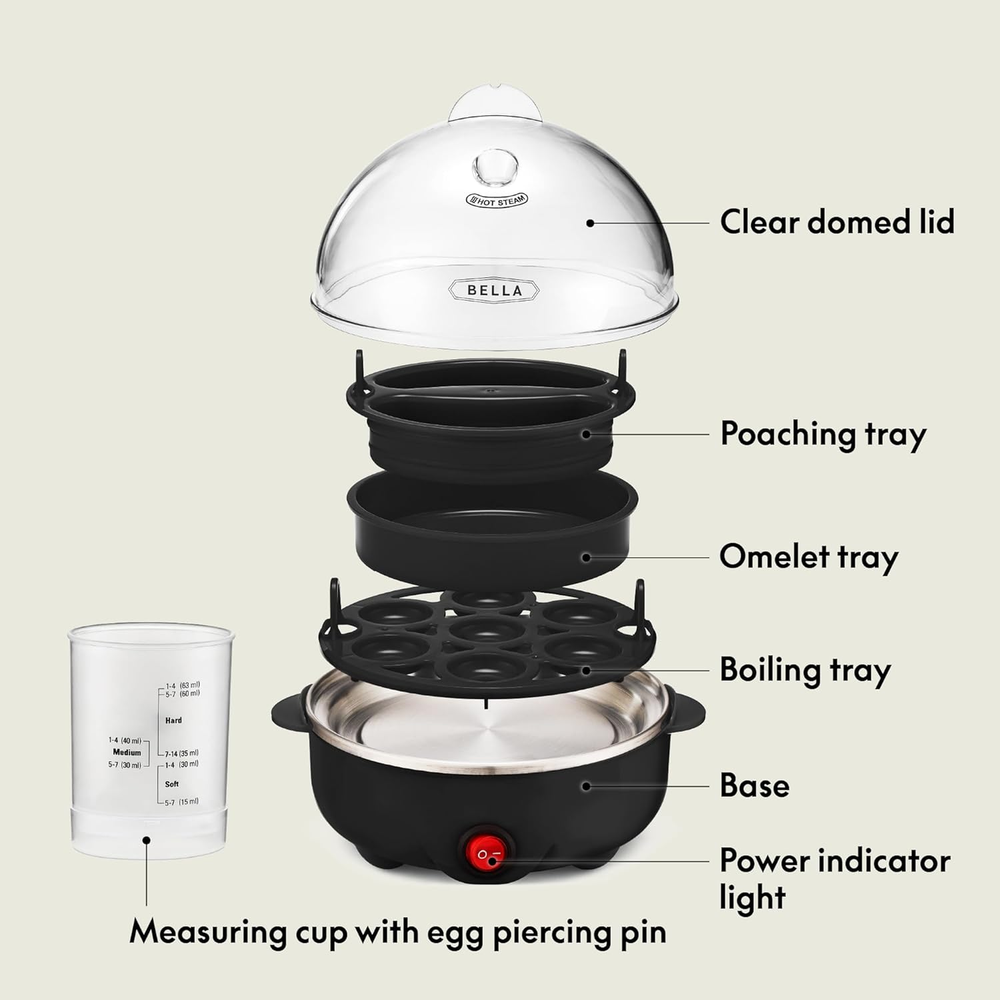 Electric Egg Cooker with Auto Shut Off for Omelets Poached Boiled Eggs