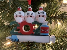 Quarantine Vaccine Christmas Ornaments, DIY Personalization, 3 Heads