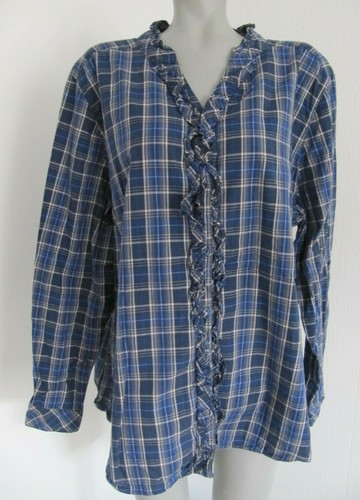 Laura Scott Blue Plaid V Neck Ruffle & Button Down Front Blouse Top Size 20/22W - Picture 3 of 9