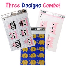 10x13" Designer Owls, Cat's Poly Mailers Combo Pack, Quality Shipping Envelopes 