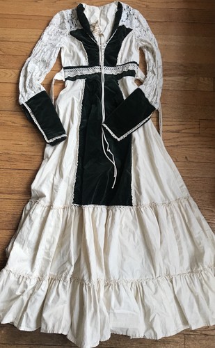 Vintage 70's Gunne Sax By Jessica Maxi Dress Renaissance Prairie Green Velvet - Picture 2 of 8