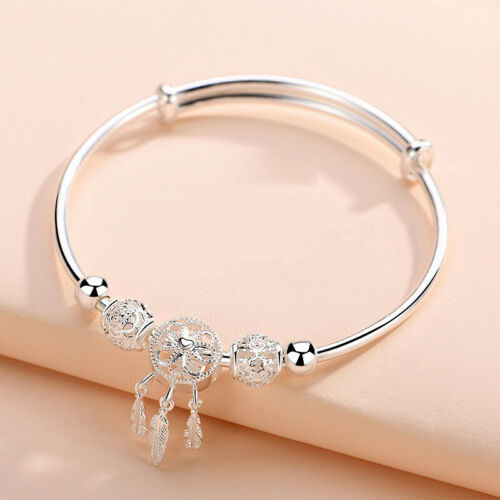925 Silver Dream Catcher Feathers Bracelet Bangle Women Ladies Wedding Jewelry. - Afbeelding 1 van 13