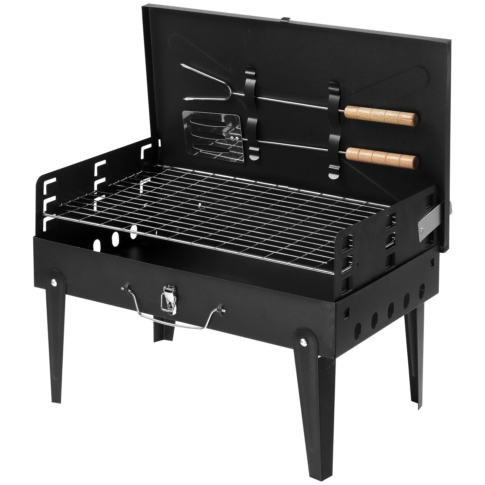Outdoor Portable Charcoal Grill w/ Lid Folding Tabletop Barbecue Smoker Camping