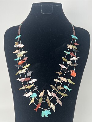 Ornate Vintage Navajo Fetish Layered Necklace Sterling