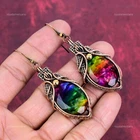 Easter Deal Copper Natural Ammolite Wire Wrapped Hook Handmade Drop Earrings