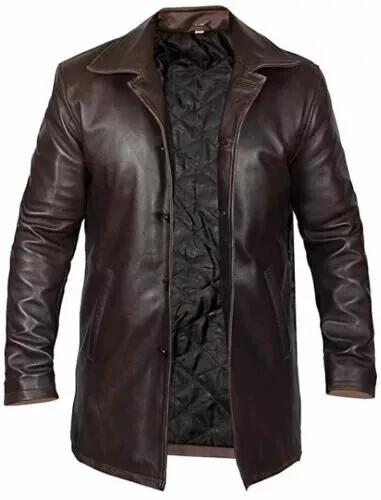 New Men's Western Distressed Sheriff Real Sheepskin Leather Jacket Long Coat image 6