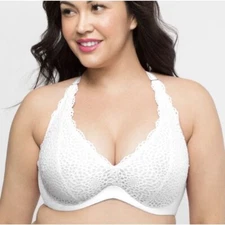 NEW Curvy Couture Bra Racerback Women's 40G Crochet Underwire Support White