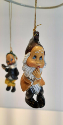 Lot of 2 Vtg. Macau Elf Gnome Pixie Dwarf Christmas Ornaments *Plastic 3'' 