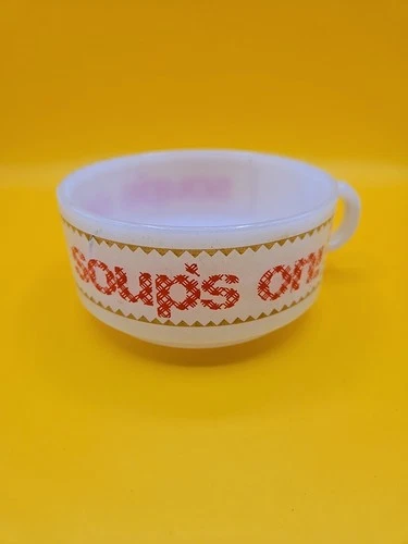 VTG Glasbake Soup Mug J 2711 Soups On Handle USA Made Milk Glass