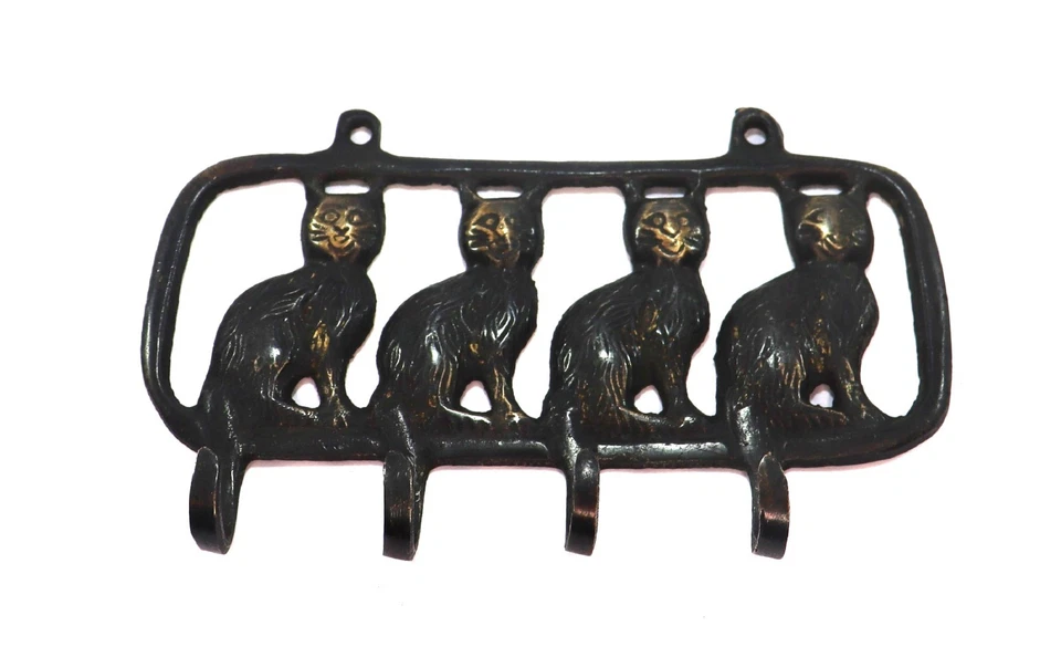Black Cat Design Antique Vintage Style Handmade Brass Cloth Wall Hanger Hook - Bild 2 von 4
