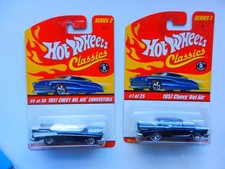 Hot Wheels 2 Classics 4 Dk Blue 57 Chevy Convertible 1 Blue 57 Chevy Hardtop