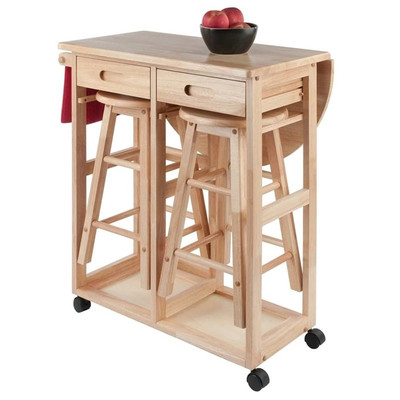 Pemberly Row 3-Piece Solid Wood Mobile Breakfast Dinette Set in Natural
