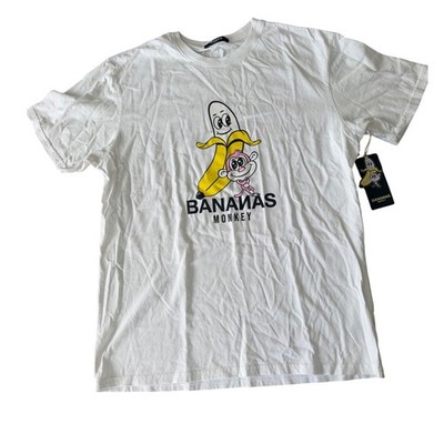 Bananas Monkey Homies Graphic T-Shirt Mens Large White Cotton BMU200102 NWT