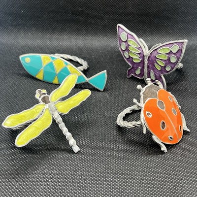 Vintage Napkin Rings Enamel and Pewter From The Gardeners Eden Catalog Set of 4