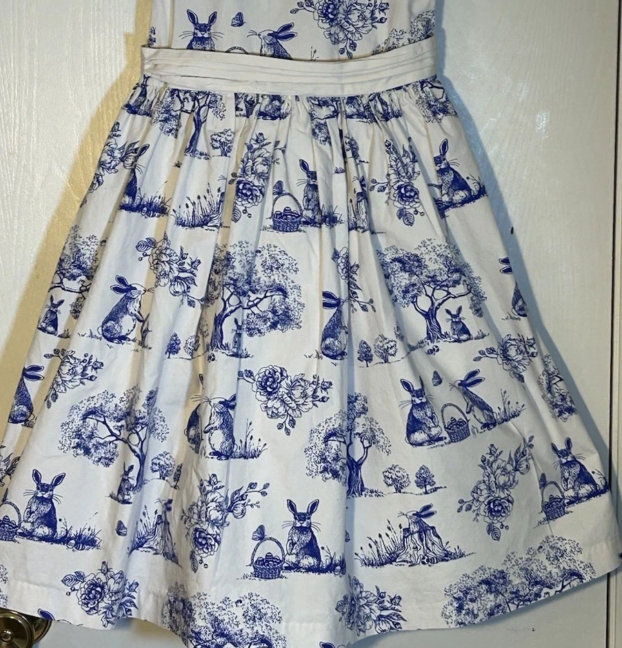 Gymboree Little Girl Sz 6 Dress White Peter Pan Collar Blue Bunny/Easter Basket - Image 4 of 4