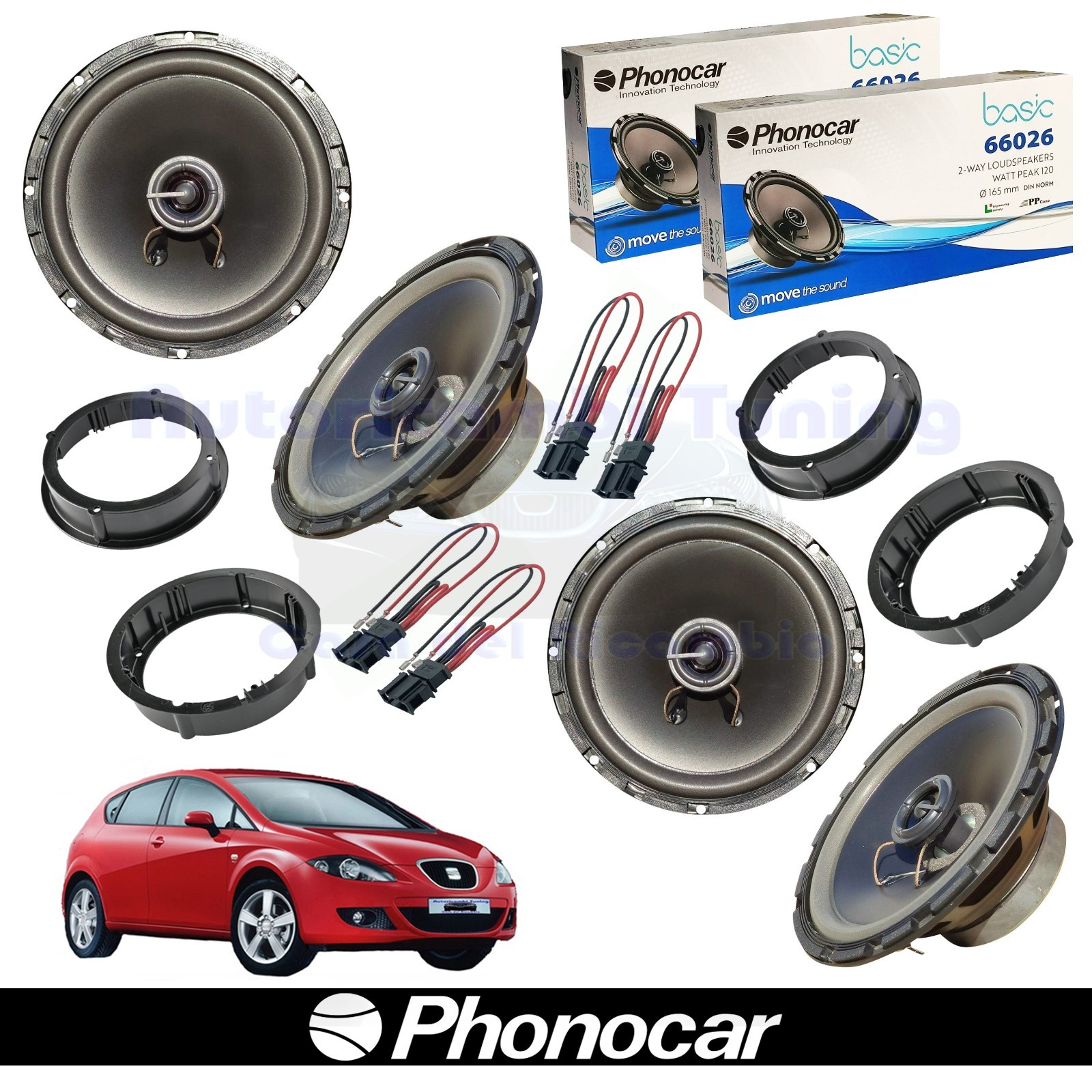 PHONOCAR 66026 165mm 60w Coaxial Ant + Post Speakers for Seat Leon