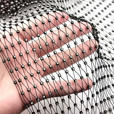 1 Yard Fishnet Fabric Diamante Crystal Rhinestone Trim For Clothes DIY Accessory