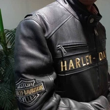 Men Harley Genuine Biker Leather Jacket Vintage Motorcycle Passing Link Style