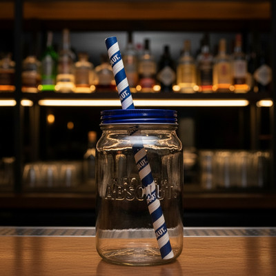 Absolut Vodka Becher mit Strohhalm Abwaschbar 0,3l Longdrink Acryl Gläser NEU