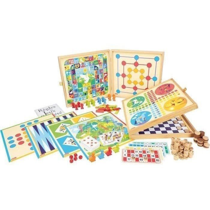 Jeujura coffret de jeux classiques en bois pour des soirees animees en famille