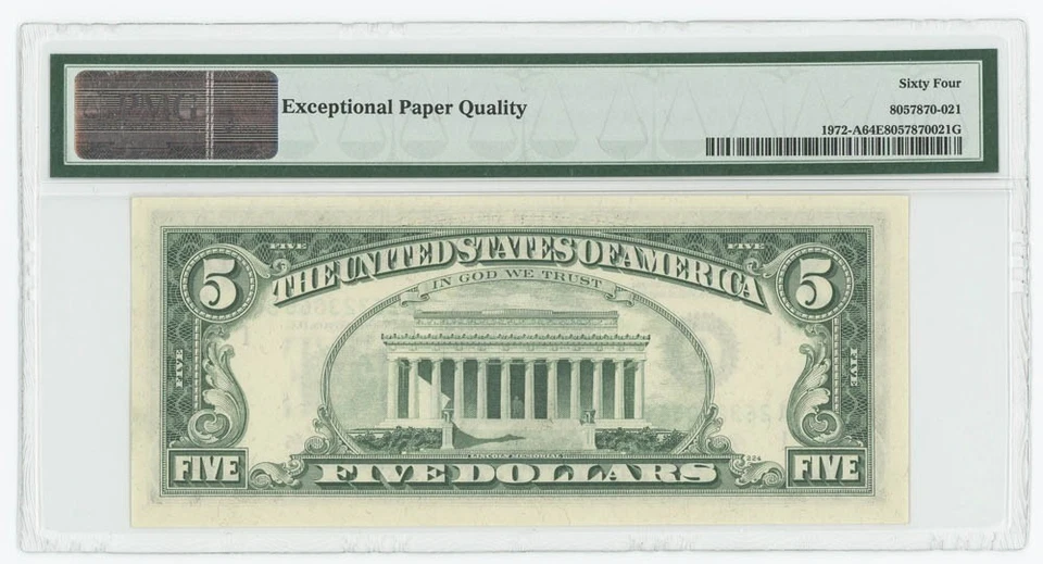 FR #1972-A $5 1969C Federal Reserve Note Boston Choice Unc 64 EPQ PMG - Image 2 of 3