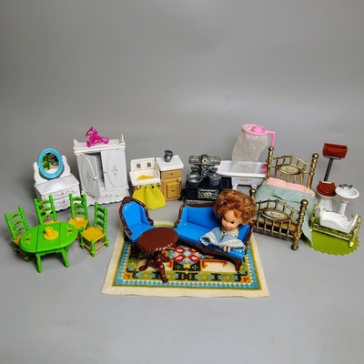 Lot 1980 Mattel The Littles Metal Die-Cast Doll House Furniture & Doll Vintage