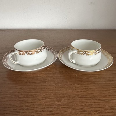 2 Antike Mokkatasse Porzellan Hermann Ohme Schlesien Goldmuster Jugendstil Alt