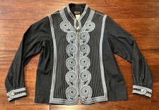 Bob Mackie Wearable Art Blue White Women's XL Embroidered Full Zip Denim Jacket