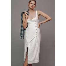 NWT By Anthropologie Sleeveless Square-Neck Linen Button Wrap Midi Dress $178 