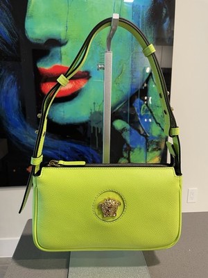 Versace La Medusa Shoulder Bag Calf Leather Purse green Authentic $995  HOT DEAL
