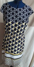 Navy/yellow/white mod mini dress, geometric pattern, Karin Stevens, sz. XL