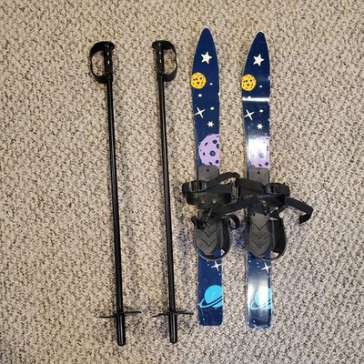 Kid's Beginner Snow Skis and Poles, Low-Resistant Ski Boards for Age 4