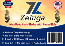 19-328 100 pieces Utility Deep Hook Blades with Round Hole Carbon Steel Black 