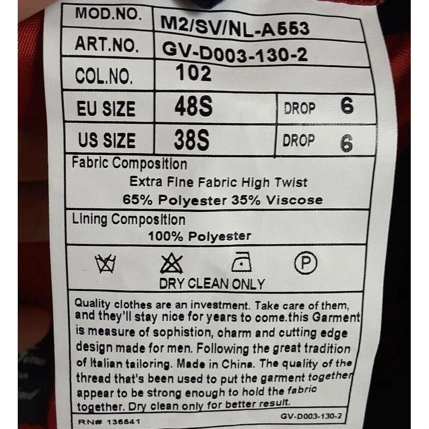Gino Valentino Suit Coat Mens Size 38 S Navy Blue Single Breasted Two Button Pro - Image 3 of 4
