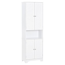 Tall Bathroom Storage Cabinet Narrow Floor Organizer with 2 Cupboard Double Door