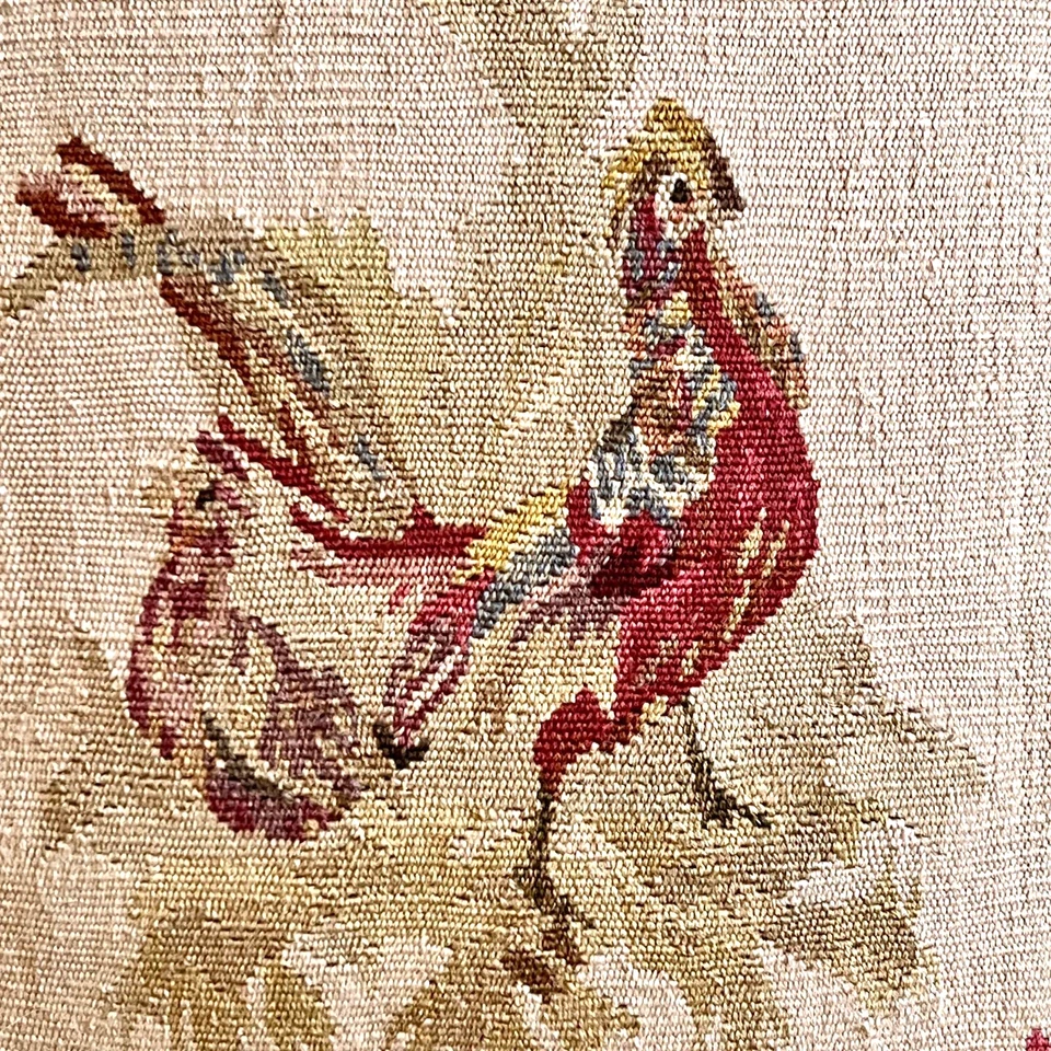 Pair of  Authentic Aubusson Tapestry Rooster Pillows Birds French Country 16" - Image 3 of 4